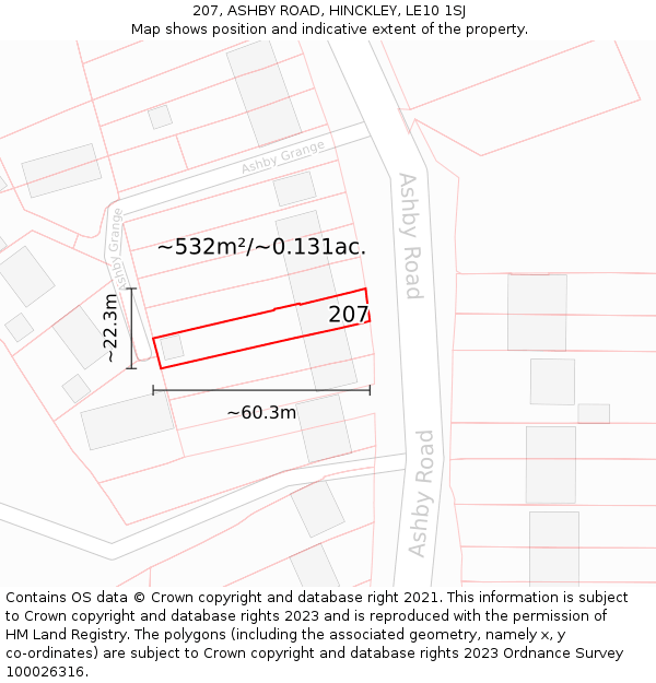207, ASHBY ROAD, HINCKLEY, LE10 1SJ: Plot and title map