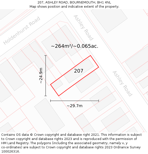 207, ASHLEY ROAD, BOURNEMOUTH, BH1 4NL: Plot and title map