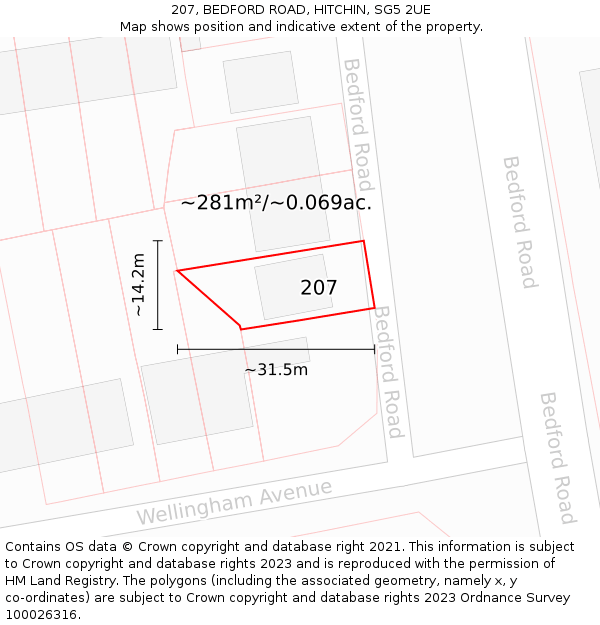 207, BEDFORD ROAD, HITCHIN, SG5 2UE: Plot and title map