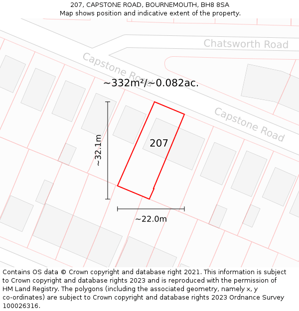 207, CAPSTONE ROAD, BOURNEMOUTH, BH8 8SA: Plot and title map