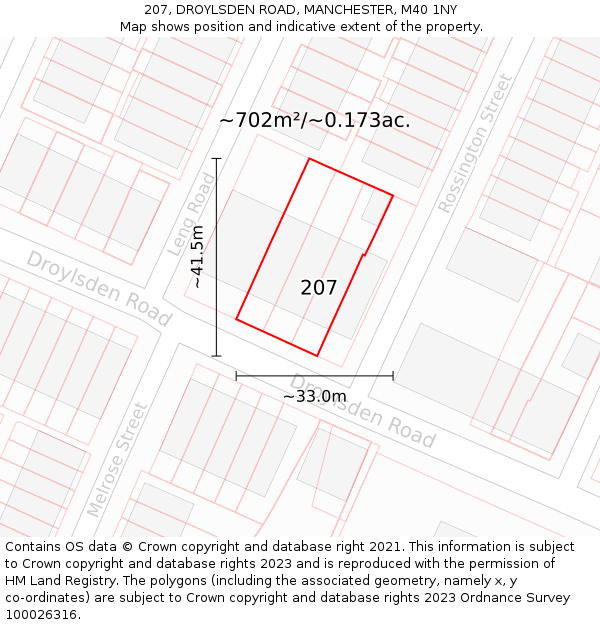 207, DROYLSDEN ROAD, MANCHESTER, M40 1NY: Plot and title map