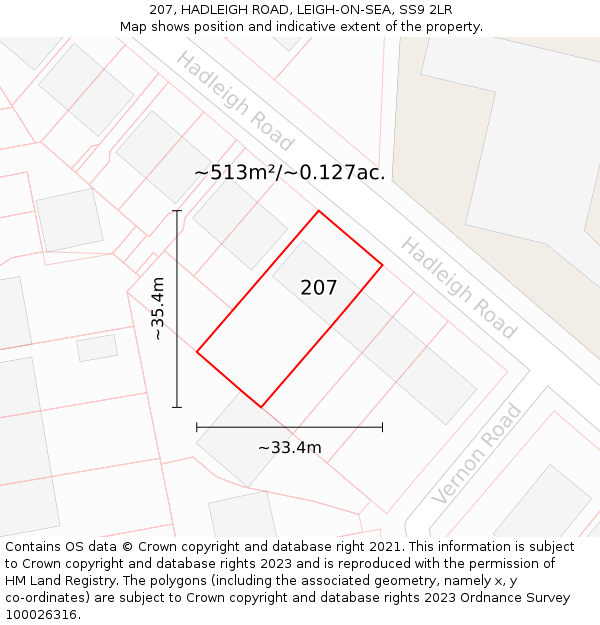 207, HADLEIGH ROAD, LEIGH-ON-SEA, SS9 2LR: Plot and title map