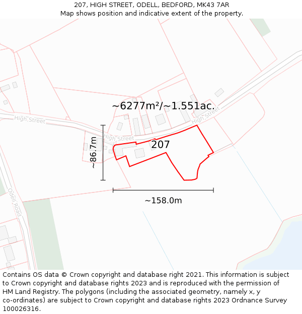 207, HIGH STREET, ODELL, BEDFORD, MK43 7AR: Plot and title map