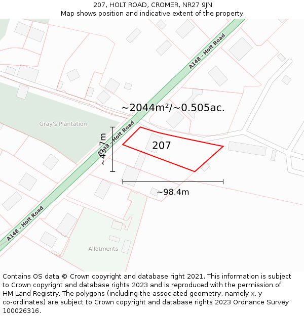 207, HOLT ROAD, CROMER, NR27 9JN: Plot and title map