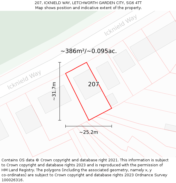 207, ICKNIELD WAY, LETCHWORTH GARDEN CITY, SG6 4TT: Plot and title map