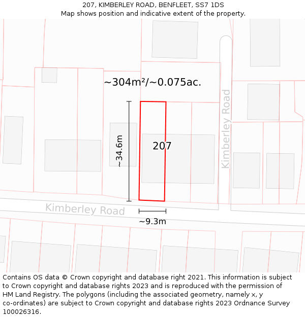 207, KIMBERLEY ROAD, BENFLEET, SS7 1DS: Plot and title map