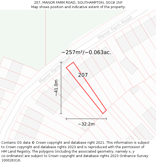 207, MANOR FARM ROAD, SOUTHAMPTON, SO18 1NY: Plot and title map