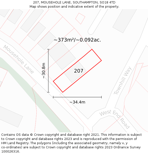 207, MOUSEHOLE LANE, SOUTHAMPTON, SO18 4TD: Plot and title map