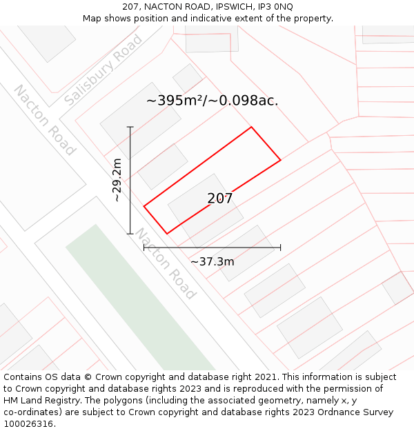 207, NACTON ROAD, IPSWICH, IP3 0NQ: Plot and title map
