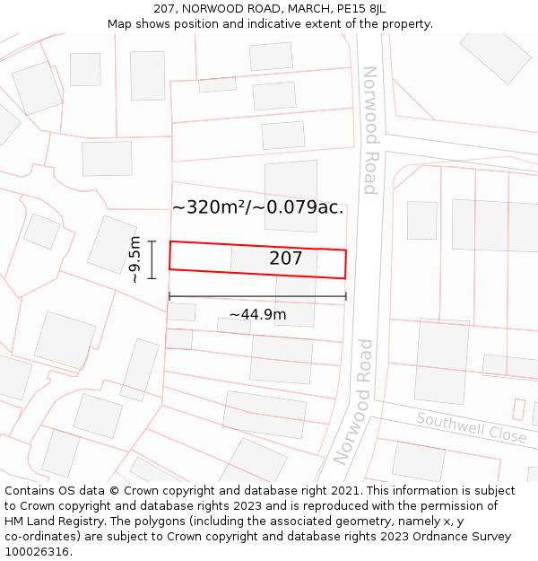 207, NORWOOD ROAD, MARCH, PE15 8JL: Plot and title map