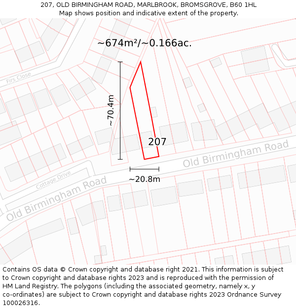 207, OLD BIRMINGHAM ROAD, MARLBROOK, BROMSGROVE, B60 1HL: Plot and title map