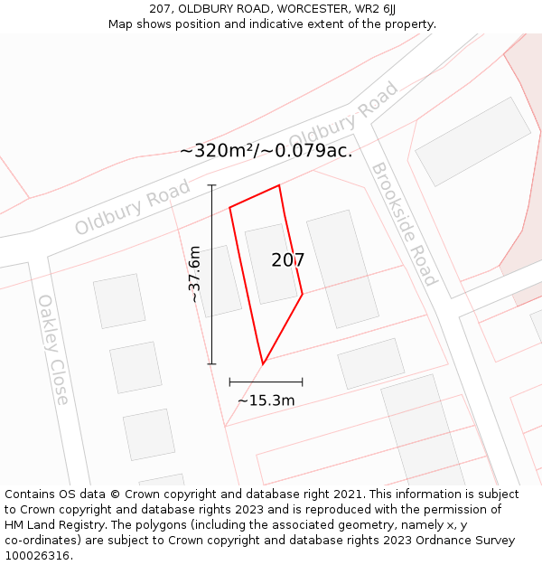 207, OLDBURY ROAD, WORCESTER, WR2 6JJ: Plot and title map