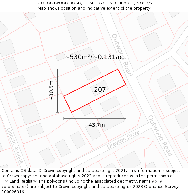 207, OUTWOOD ROAD, HEALD GREEN, CHEADLE, SK8 3JS: Plot and title map