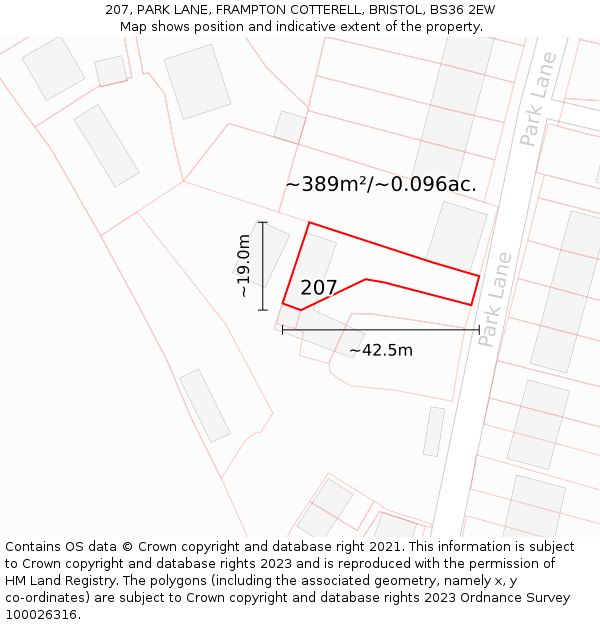 207, PARK LANE, FRAMPTON COTTERELL, BRISTOL, BS36 2EW: Plot and title map