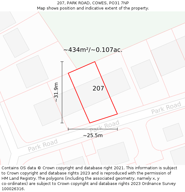 207, PARK ROAD, COWES, PO31 7NP: Plot and title map