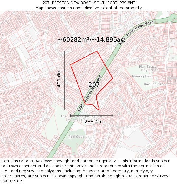 207, PRESTON NEW ROAD, SOUTHPORT, PR9 8NT: Plot and title map