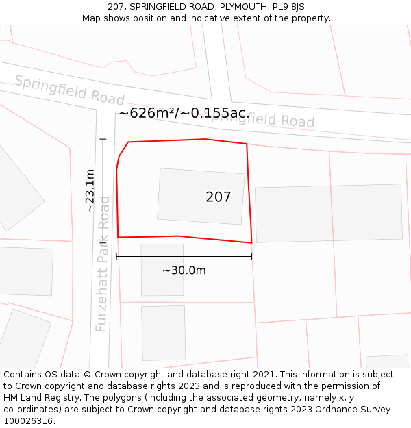 207, SPRINGFIELD ROAD, PLYMOUTH, PL9 8JS: Plot and title map
