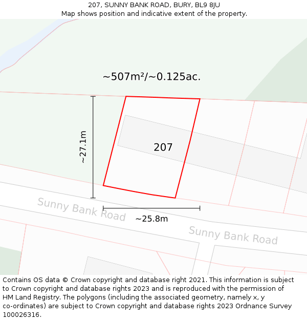 207, SUNNY BANK ROAD, BURY, BL9 8JU: Plot and title map