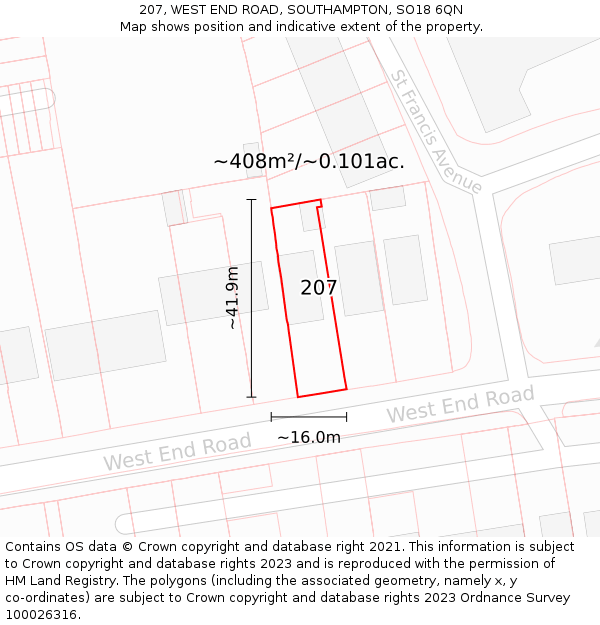 207, WEST END ROAD, SOUTHAMPTON, SO18 6QN: Plot and title map