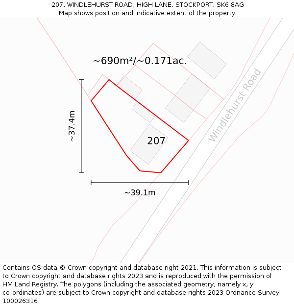 207, WINDLEHURST ROAD, HIGH LANE, STOCKPORT, SK6 8AG: Plot and title map
