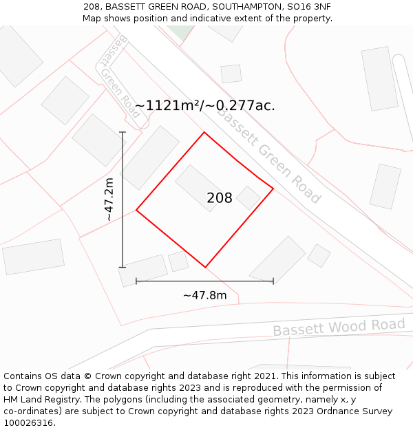 208, BASSETT GREEN ROAD, SOUTHAMPTON, SO16 3NF: Plot and title map