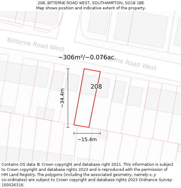 208, BITTERNE ROAD WEST, SOUTHAMPTON, SO18 1BE: Plot and title map