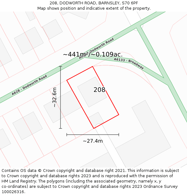 208, DODWORTH ROAD, BARNSLEY, S70 6PF: Plot and title map