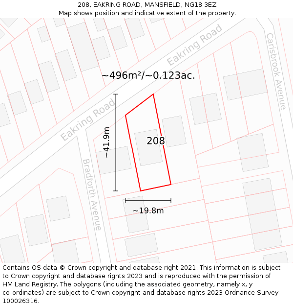 208, EAKRING ROAD, MANSFIELD, NG18 3EZ: Plot and title map