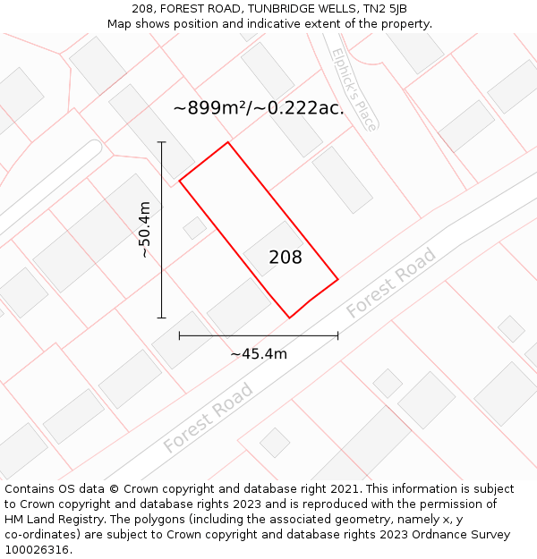 208, FOREST ROAD, TUNBRIDGE WELLS, TN2 5JB: Plot and title map