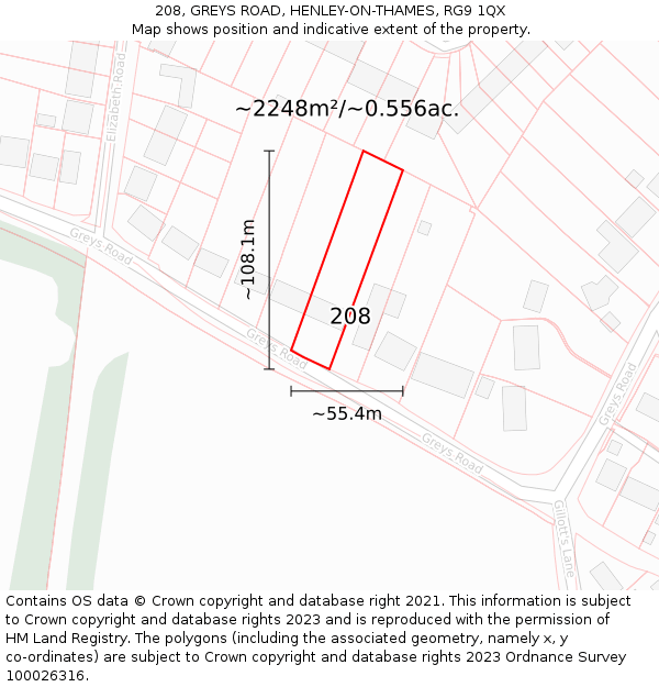 208, GREYS ROAD, HENLEY-ON-THAMES, RG9 1QX: Plot and title map
