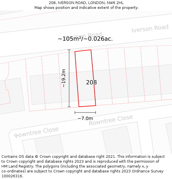 208, IVERSON ROAD, LONDON, NW6 2HL: Plot and title map