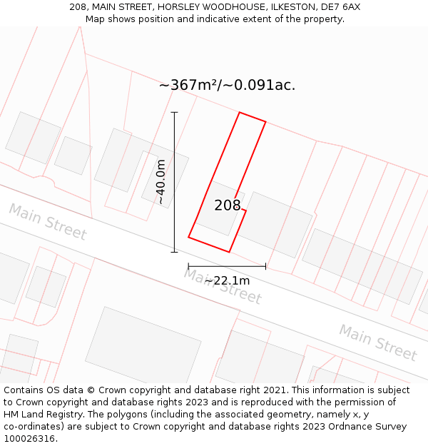 208, MAIN STREET, HORSLEY WOODHOUSE, ILKESTON, DE7 6AX: Plot and title map