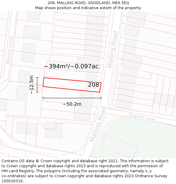 208, MALLING ROAD, SNODLAND, ME6 5EQ: Plot and title map