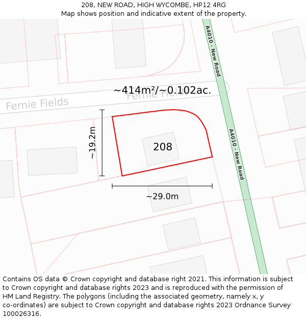 208, NEW ROAD, HIGH WYCOMBE, HP12 4RG: Plot and title map