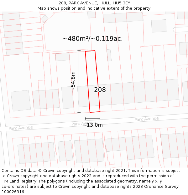 208, PARK AVENUE, HULL, HU5 3EY: Plot and title map