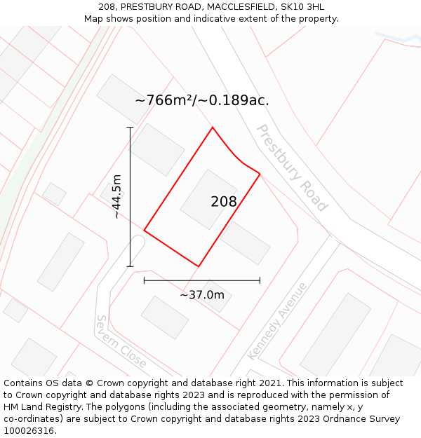 208, PRESTBURY ROAD, MACCLESFIELD, SK10 3HL: Plot and title map