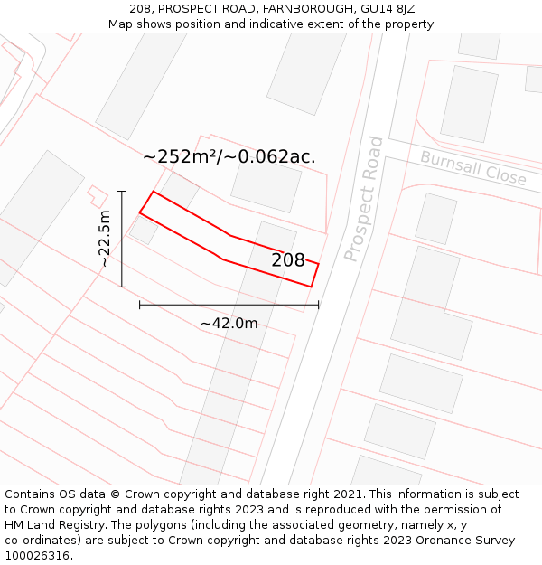 208, PROSPECT ROAD, FARNBOROUGH, GU14 8JZ: Plot and title map