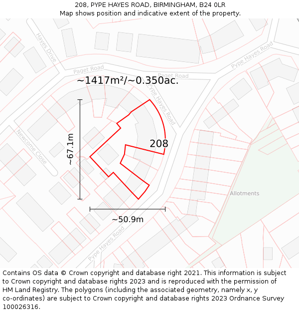 208, PYPE HAYES ROAD, BIRMINGHAM, B24 0LR: Plot and title map