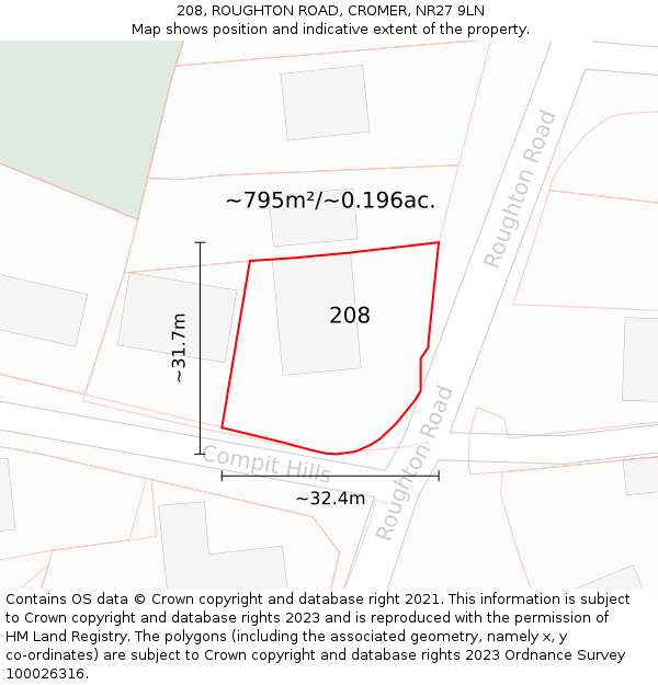 208, ROUGHTON ROAD, CROMER, NR27 9LN: Plot and title map