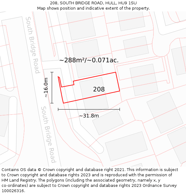 208, SOUTH BRIDGE ROAD, HULL, HU9 1SU: Plot and title map