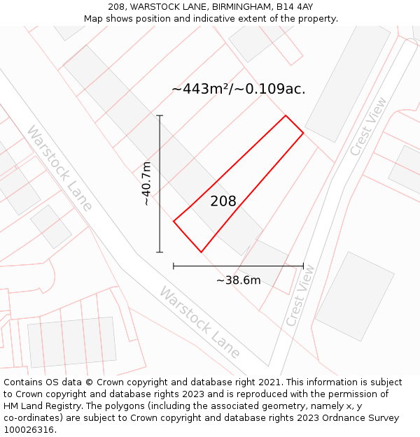 208, WARSTOCK LANE, BIRMINGHAM, B14 4AY: Plot and title map