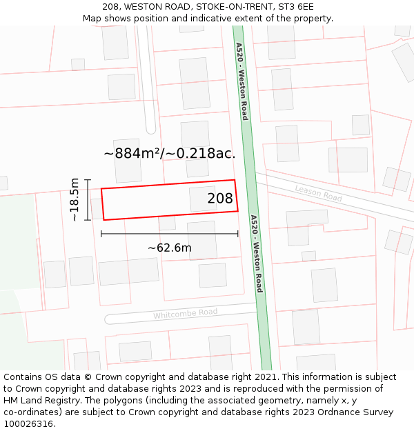 208, WESTON ROAD, STOKE-ON-TRENT, ST3 6EE: Plot and title map
