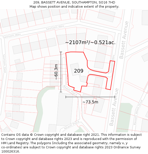 209, BASSETT AVENUE, SOUTHAMPTON, SO16 7HD: Plot and title map