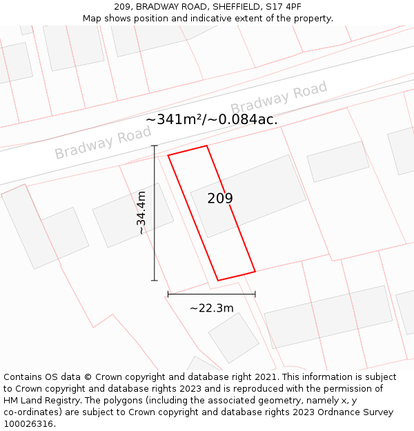 209, BRADWAY ROAD, SHEFFIELD, S17 4PF: Plot and title map