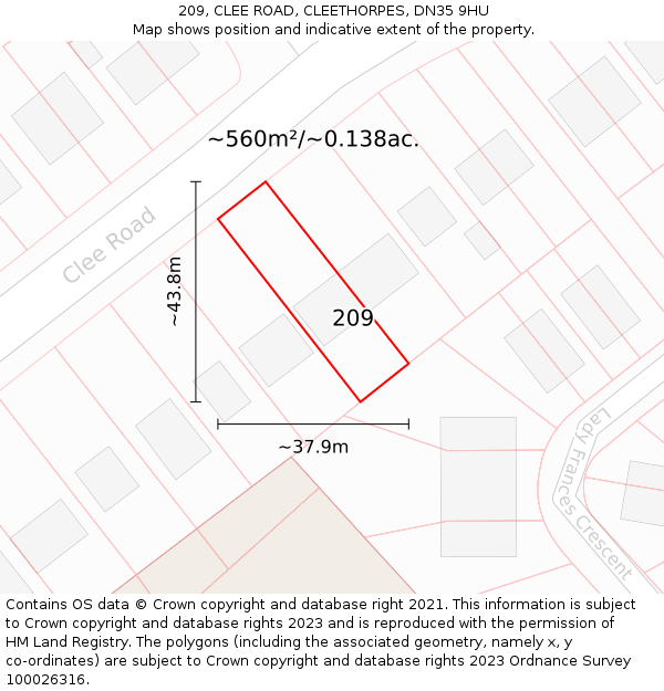 209, CLEE ROAD, CLEETHORPES, DN35 9HU: Plot and title map