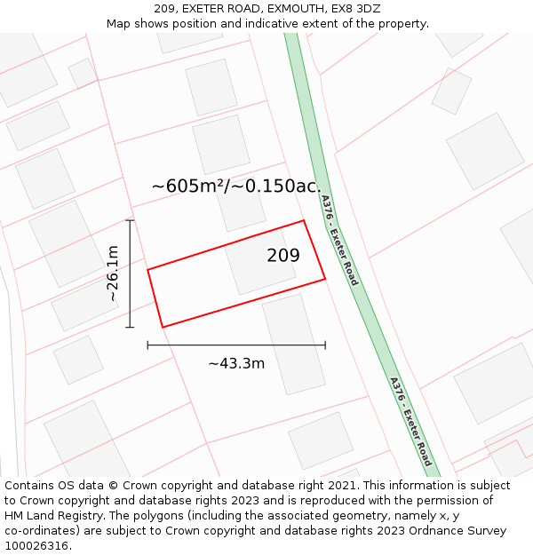 209, EXETER ROAD, EXMOUTH, EX8 3DZ: Plot and title map