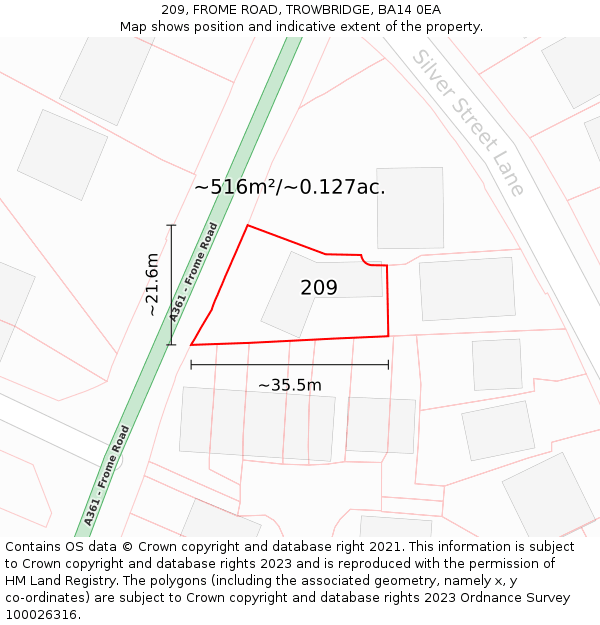 209, FROME ROAD, TROWBRIDGE, BA14 0EA: Plot and title map