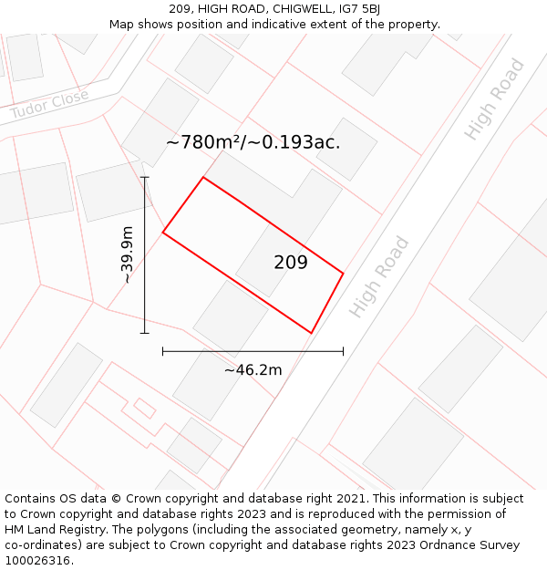 209, HIGH ROAD, CHIGWELL, IG7 5BJ: Plot and title map