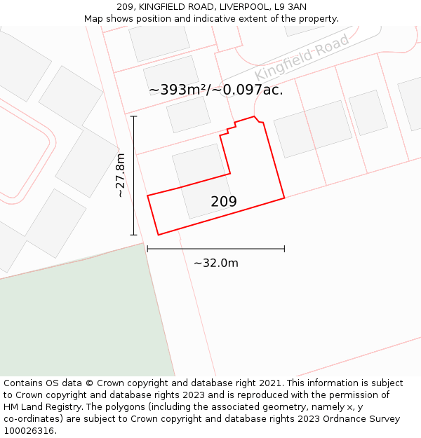 209, KINGFIELD ROAD, LIVERPOOL, L9 3AN: Plot and title map