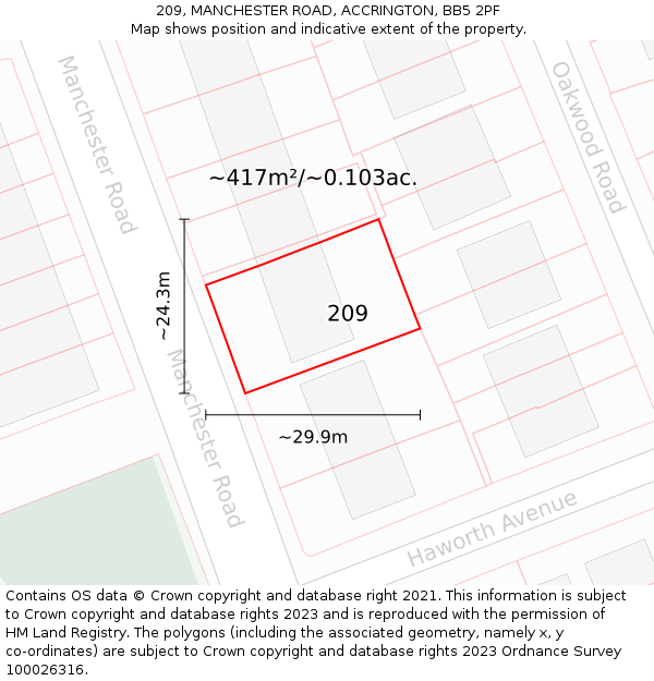 209, MANCHESTER ROAD, ACCRINGTON, BB5 2PF: Plot and title map